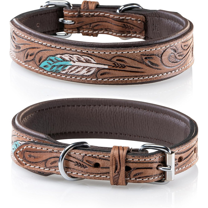 Стильний шкіряний нашийник для собак Джек Рассел від Unikat: ручна робота, м'який, багатокольоровий, з натуральної шкіри буйвола, XL (48-58 см)