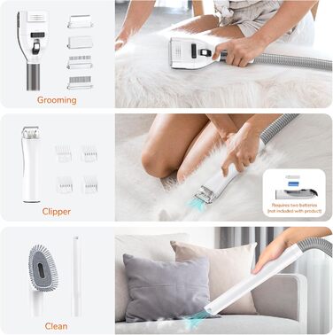 Набір для догляду за тваринами KACNON: шерстьосав'ювач та пилосос 3.3L, 13kPa. Безшумна машинка для стрижки собак та котів. Електрична щітка для тварин. Білий колір