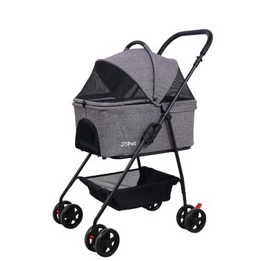 Складаний візок для тварин Tierwagen для собак та котів, легкий та компактний, знімний кошик, темно-персиковий/темно-сірий (сірий)