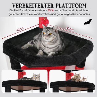 Комплекс для котів Globlazer Kratzbaum 165 см для великих котів: будиночок, платформа 48x42 см, гойдалка-гамак, стійки для дряпання (Gotisch)