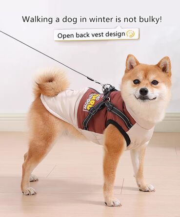 Зимовий одяг для собак, тепла куртка для тварин, водонепроникний та вітронепроникний жилет з бавовни з світловідбиваючими елементами, блискавкою (колір кава, розмір L)
