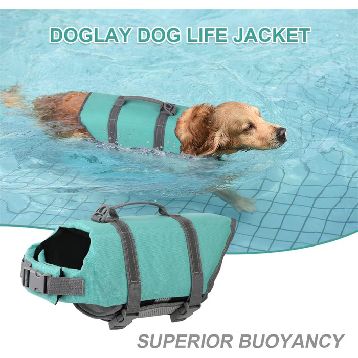 Жилет для плавання собак Doglay, світловідбиваючий, регульований, для малих, середніх та великих собак (M, Синій)
