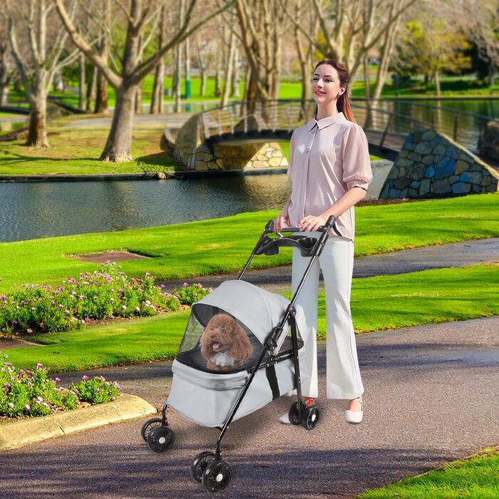 Складаний візок для тварин, 4 колеса, для собак/кішок, цуценят, 50 x 70 x 95 см (сірий)