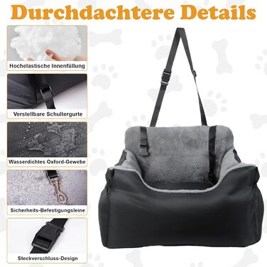 Автокрісло для собак - стабільне, для малих порід (до 12 кг), з ременем безпеки, водовідштовхувальне, знімний килимок, бічні кишені