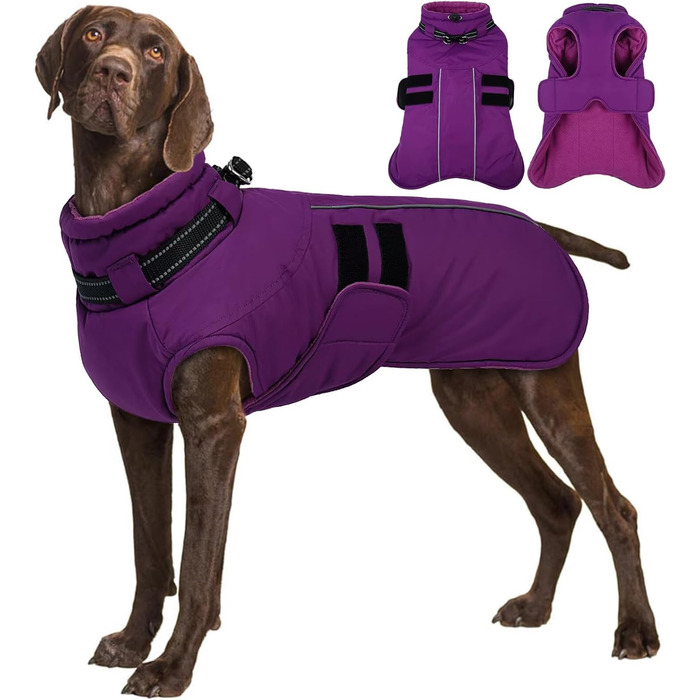 Зимова куртка для собак IECOii, тепла, водонепроникна, регульована, з відбиваючими елементами, фіолетового кольору, розмір 4XL