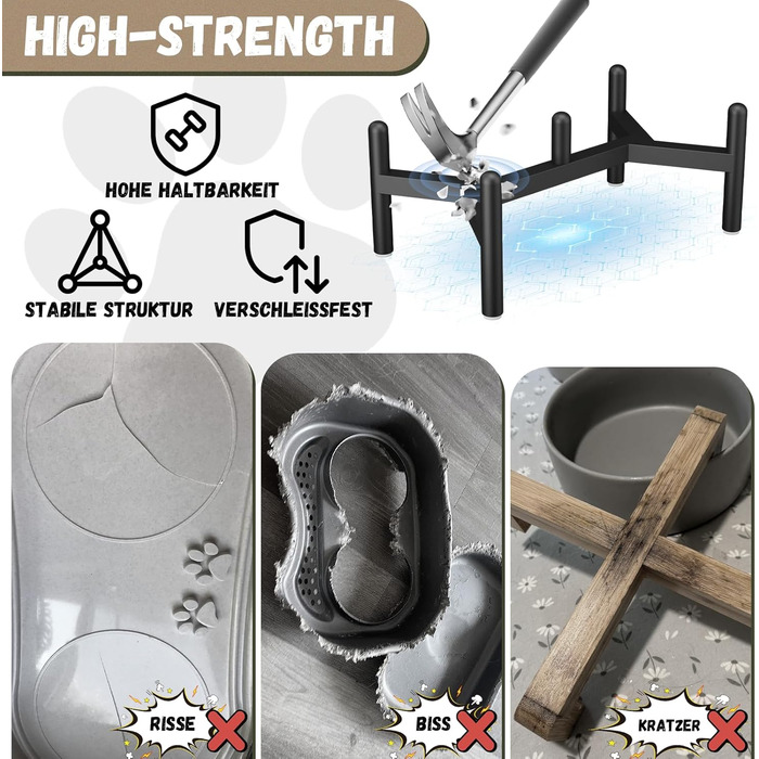 Набір мисок для собак на підставці: 2 миски з кераміки з нержавіючою підставкою, 850 мл, сірий колір. Ідеально для маленьких та середніх собак