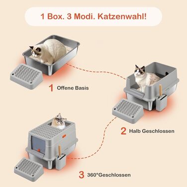 Закритий лоток-туалет для котів із кришкою з нержавіючої сталі, сірий (60.5x40.5x38 см)