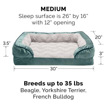 Охолоджуване ліжко для собак Furhaven з гелевим наповнювачем, середнього та малого розміру, з знімними валиками для шиї та знімним чохлом, для собак до 15,9 кг – плюшеві та оксамитові хвилі, ідеальне комфортне ліжко-софа, колір Селадоновий, розмір L 76 x 