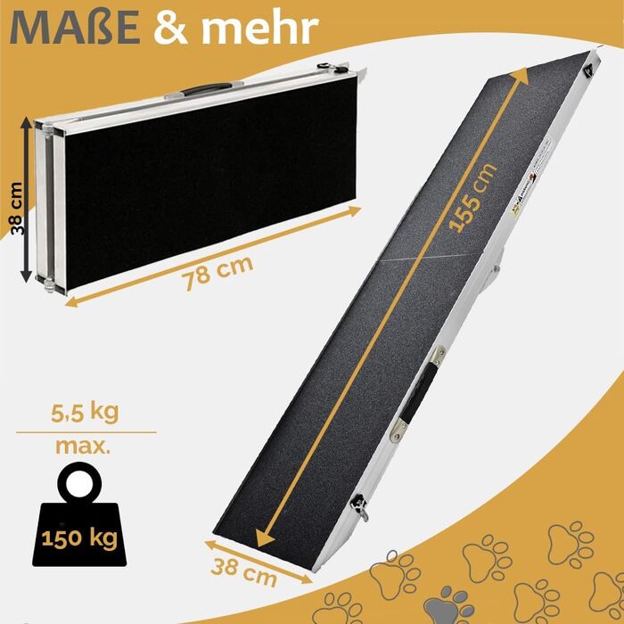 Рампа для собак у автомобіль, алюміній, Petigi, до 70/90/150 кг, неслизька, для SUV