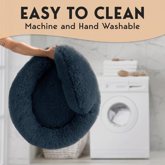 Крісло-лежанка для собак PetJett, середнього розміру, 76,2 см, у вигляді пончика, з неслизьким покриттям та можливістю прання, суперм'яке, пухнасте, кругле, заспокоююче, преміум-комфорт, для собак до L 76 x W 76 x H 20 см, сірий колір