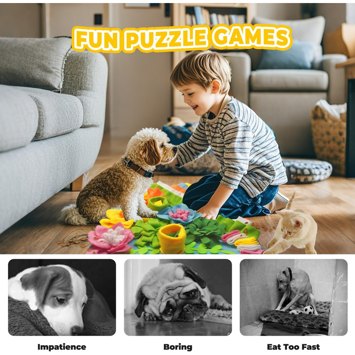 Килимок для собак Tierglück Schnüffelteppich: тренувальний килимок для повільного годування, іграшка-розвиток для собак та котів, для цуценят та середніх порід