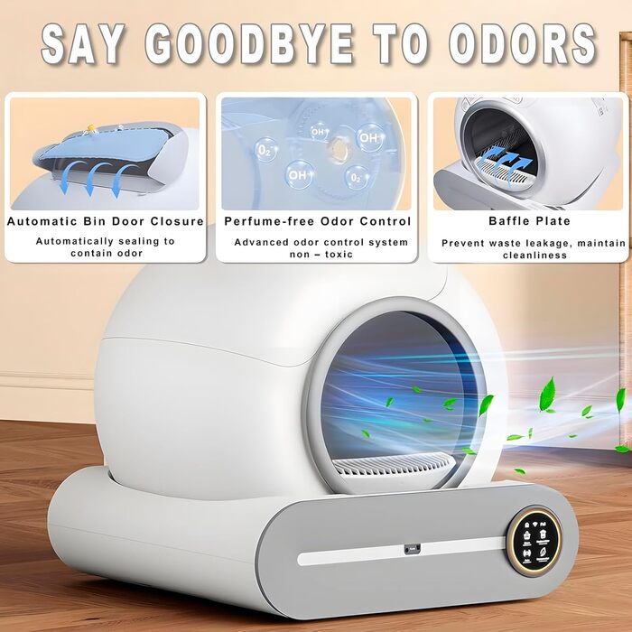 Автоматичний лоток для котів XQDKoon з самоочищенням, 2 мішки для відходів та килимки, керування через додаток