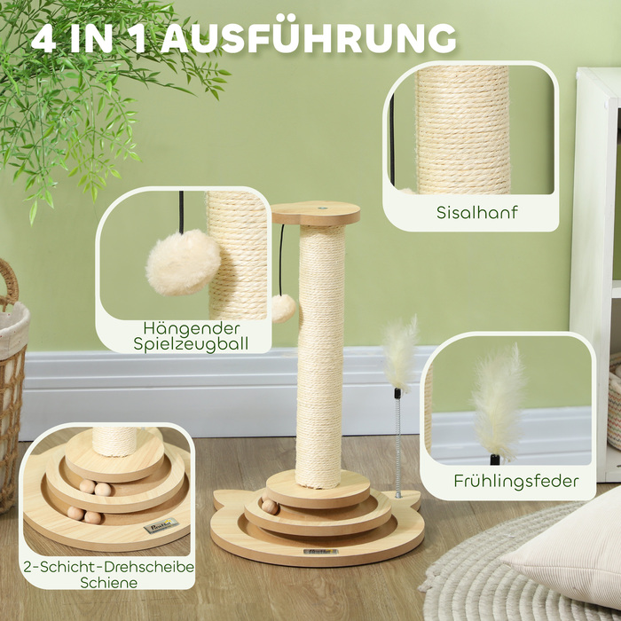 Кігтеточка PawHut 4-в-1, кігтеточка 49 см, кігтеточка Sisal Cat з ігровим м'ячем, кігтеточка для кішок для котів, меблі для дряпання кішок, кімнатна, дуб | Аосом