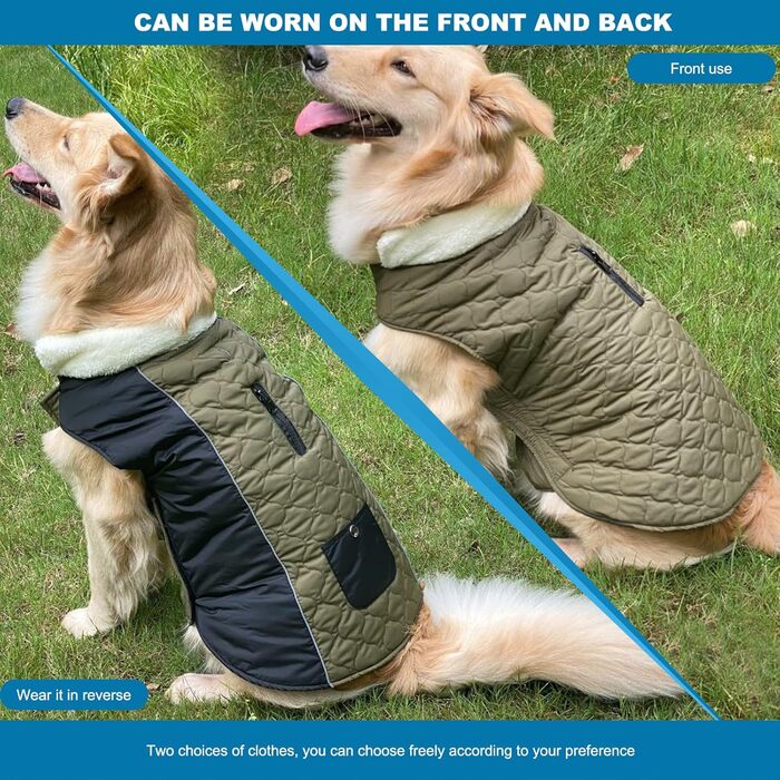 PETCUTE Зимовий теплий куртка для собак з відбиваючими елементами, регульований, з отвором для повідка, для маленьких, середніх та великих собак (S, Зелений)