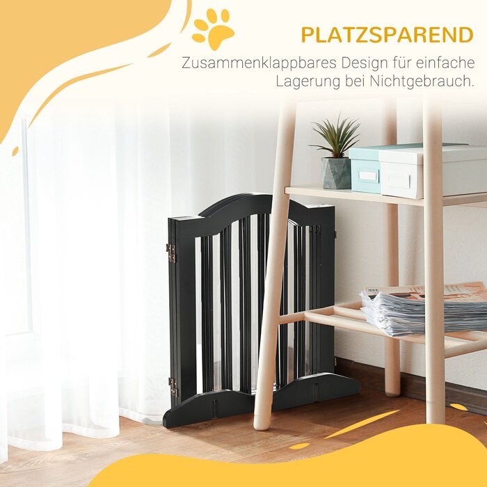 PawHut Dog Gate Плоский, Бар'єр для собак, Захисна сітка, стійка, складна, 154.5x29.5x61см, дерево, чорна
