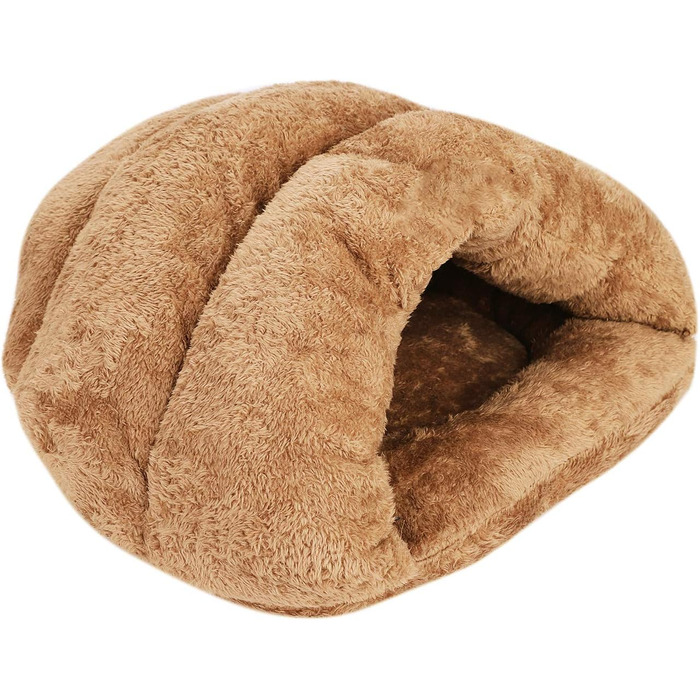 Зручна лежанка-будиночок для собак та котів ITODA, теплий та м'який лежак для дому, підходить для цуценят та дорослих тварин (Колір: Коричневий)