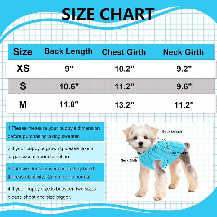 Пуловери для маленьких собак, чихуахуа, йоркширський тер'єр, такса, дівчатка, хлопчики, осінь, зима, цуценята, 2 шт. блакитний/червоний, розмір S