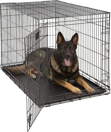 Кія для собак Midwest Homes for Pets Lifestages 1642DDU, велика, з подвійними дверцятами, металева, 107 см, з перегородкою, захист підлоги, мийка, чорна
