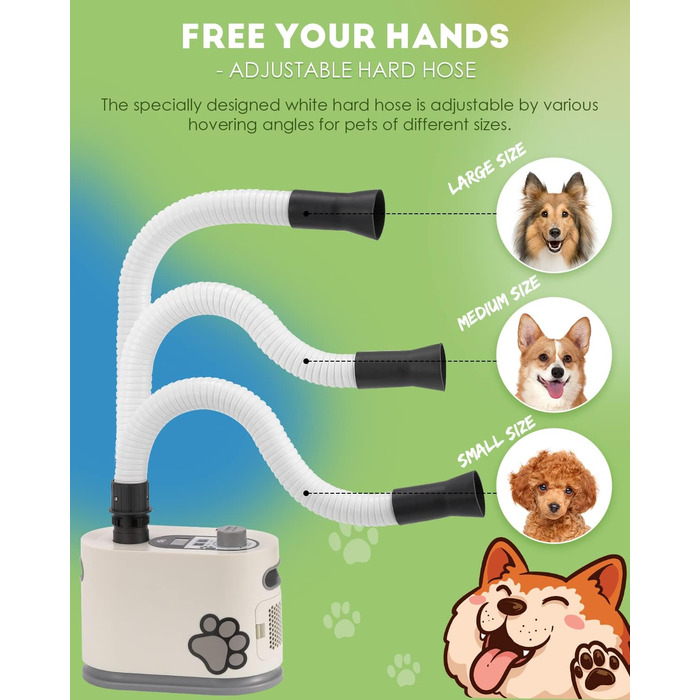 Фен для собак Mxmoonant 3000W з регулюванням швидкості та температури, з подовжуваним шлангом та великою насадкою, з рушником