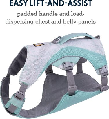 Охолоджувальна шлейка для собак RUFFWEAR Swamp Cooler, регульована, легка, з ручкою, для бігу, для спеки, дві петлі для повідця, зелена, розмір S (56-69 см)