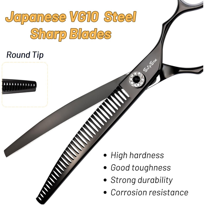 Професійна вигнута ножиця для грумінгу домашніх тварин 7.5 дюймів (25 градусів) з 35 зубцями, чорна, преміум-якість