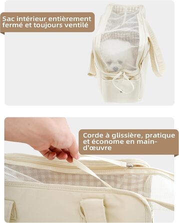 Сумка-переноска для котів, собак, цуценят, дихаюча та складана, для подорожей, на плече, ручна сумка для маленьких тварин, вантажопідйомність до 3 кг (маленька, бежева)