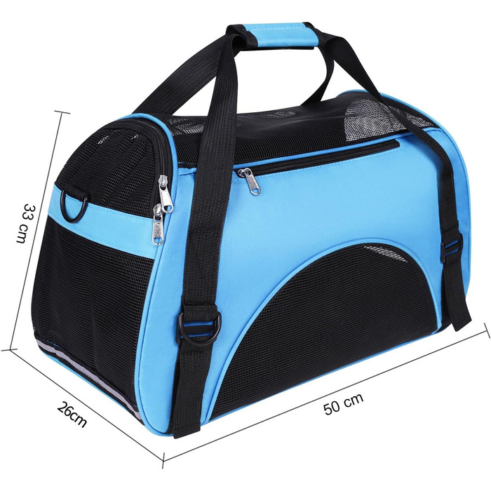 Транспортна сумка для собак і котів, складна, з регульованим плечовим ременем, дихаюча сітка, 50 x 26 x 33 см, блакитна