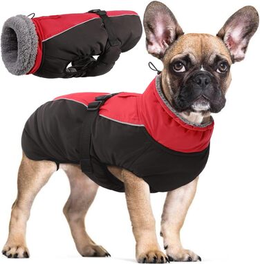 Водонепроникний зимовий одяг для собак: тепла куртка для маленьких, середніх та великих собак. Зимовий одяг для Лабрадора, Чихуахуа, Французького бульдога. З безпечними світловідбиваючими смугами. Червоний колір.