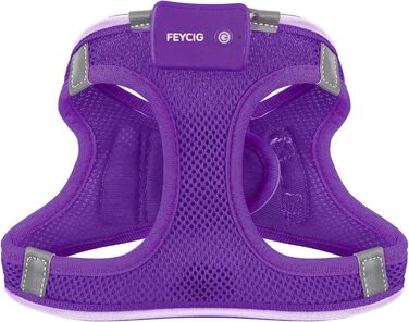 Світлодіодне шлейка для собак Feycig з підзарядкою, світловідбиваюча та світлочутлива для цуценят та собак середніх розмірів, дихаюча шлейка (фіолетовий, L)