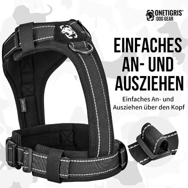 Шлейка для собак OneTigris Diesel, тактична, чорна, розмір L, м'яка підкладка, з ручкою та 3 D-кільцями, для середніх та великих собак