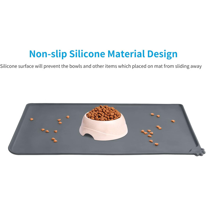Силиконовий килимок для годування собак та котів AUDWUD, вологостійкий, антиковзний, 71x46 см, сірий