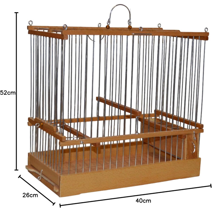 Клітка для птахів Vogelbauer: дерев'яна, ручної роботи, традиційний дизайн, 27x27x15 см (52x40x26 см)