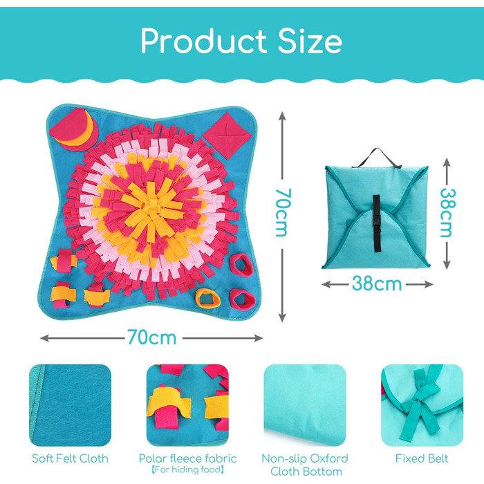 Килимок для собак Nobleza, інтелектуальна іграшка для пошуку їжі, 70x70 см, блакитний