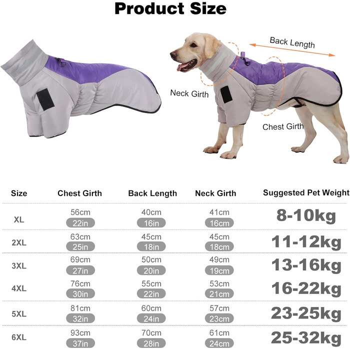 Зимовий теплий водонепроникний одяг для собак з високим коміром (5XL) - сірий + фіолетовий
