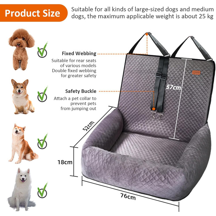 Автокрісло для собак JAOGAUS: безпечне та зручне автокрісло для середніх та великих собак, з безпечним ременем та легкою у догляді підкладкою