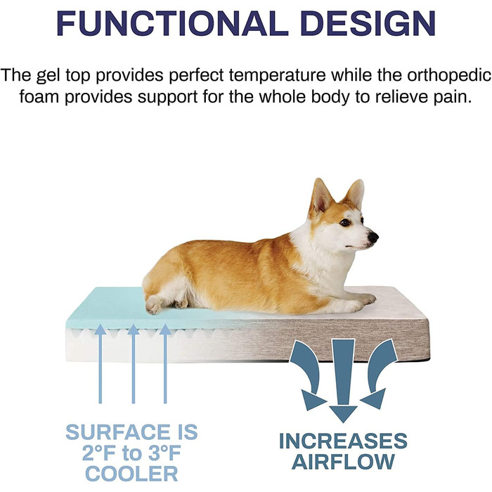 Ортопедичне лежанка для собак з гелевим шаром, водонепроникна, велика та маленька, знімний чохол, кушетка для собак (бежева, L)