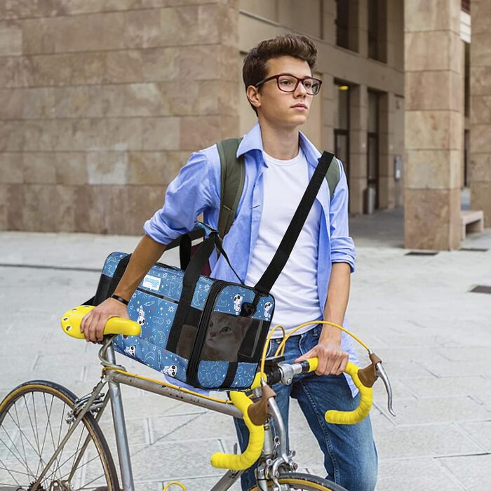 Транспортна сумка PETCUTE для котів та собак, складана, з плечовим ременем, схвалена авіакомпаніями, дихаюча, знімний килимок, синій (M)