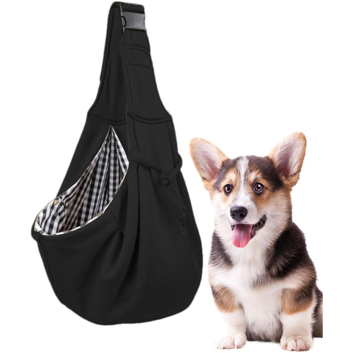 Сумка для собак | Сумка-переноска для тварин на плечі з регульованим ремінцем - безпечна для маленьких собак, звільняє руки. Сумка-переноска для цуценят з регульованим ремінцем для прогулянок, чорного кольору