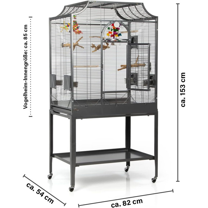 Преміальна клітка для папуг Montana Cages Madeira II, антик, з антипригарним покриттям, 82x54x153 см, 4 металеві годівниці, зоною для посадки та майданчиком для відпочинку