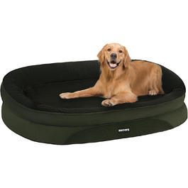 Ортопедичне ліжко для собак, ліжко-софа для собак з валиком, неслизьке дно, знімне та пральне, середні та великі породи, 106 x 79 x 17 см, оливковий колір