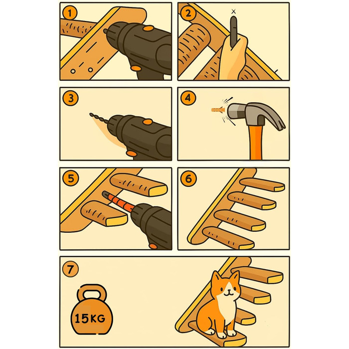 Кішка-драбина CiaoMiau: 2 шт. з дерева, з джутовим мотузком | для кріплення до стіни | економія місця, міцна | двостороннє кріплення | кішка-стінка