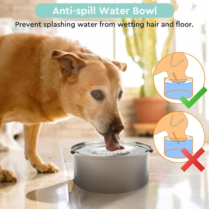 Миска для собак QANIUOS 3L з нержавіючої сталі з антиковзним дном, миска для собак, не протікає, захищена від бризок, плаваюча миска, без бруду, для середніх та великих собак