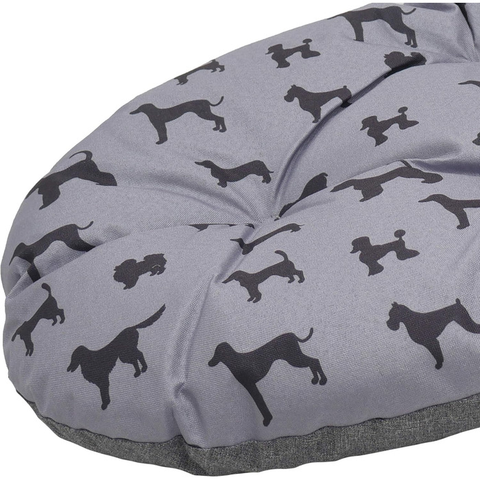 Матрац для собак Rosewood All Seasons Oval – великий, 94 см – двосторонній, з принтом собак & сірий, з виглядом льону – можна прати, зручний & для використання цілий рік (довжина 49 x ширина 67 x висота 7 см)