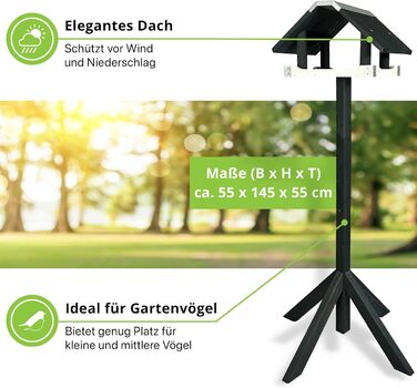 Сучасна годівниця для птахів GARTENETAGE з підставкою 2-в-1 із соснового дерева, металевий дах, стійка до погодних умов, для саду та балкона, легке очищення