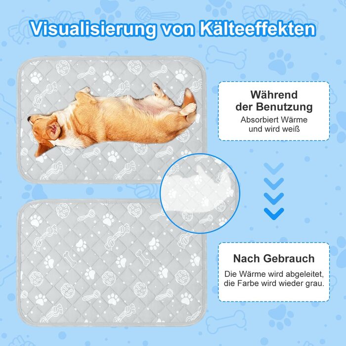 Кühlmatte для собак та котів MH MYLUNE HOME - термохромна охолоджуюча килимок, самоохолоджуюча, антиковзаюча, водопоглинаюча, портативна, 110x80 см (Сірий)