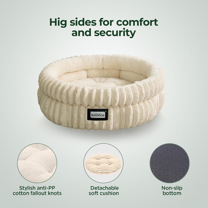Кругле ліжко для котів BALANCE, м'яке, з антиковзною основою, 60x60x23 см, біле, зимове