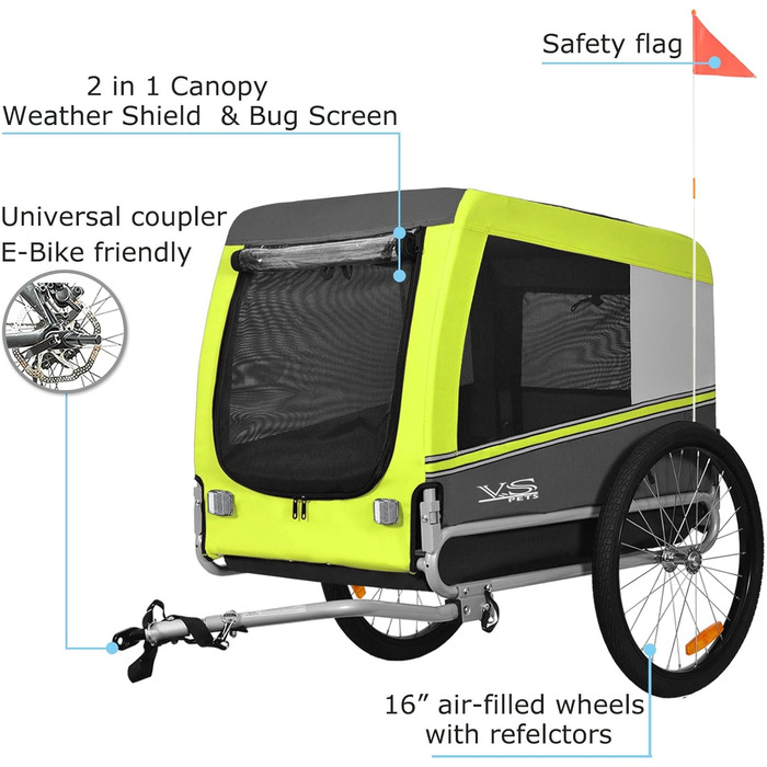 Тігго VS Pets L: велосипедний причіп для собак великого розміру, 270 л, до 35 кг, зелений