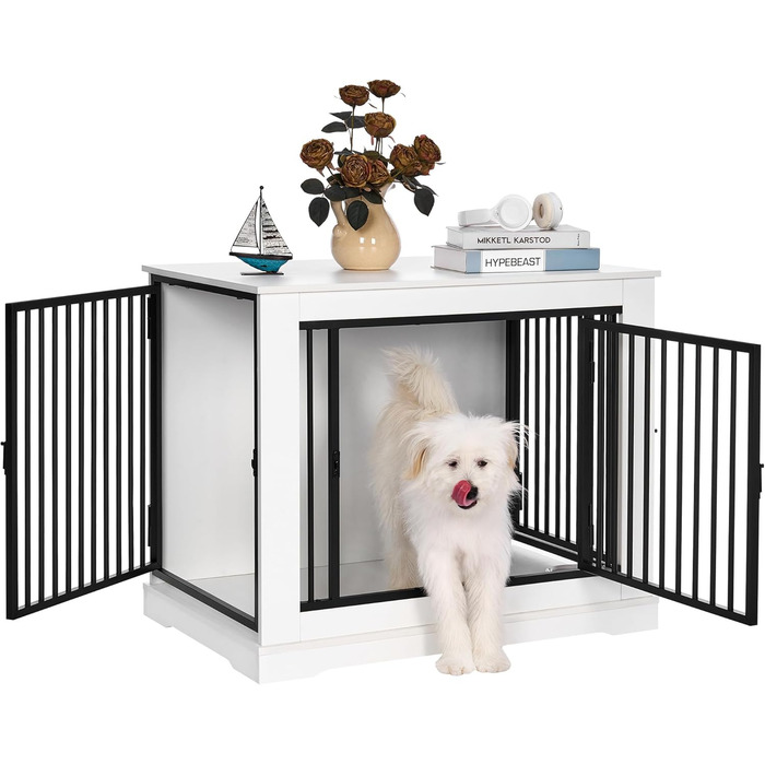 BEWISHOME Клітка для собак, 81 см, дерев'яна, з 3 дверцятами, біла, для дому, Beistelltisch (табличка), 81x55x67.5 см, EMGL03W