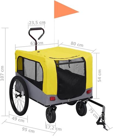 Причіп для собак на велосипеді vidaXL 2в1, жовтий – причіп-візок для собак, жовтий