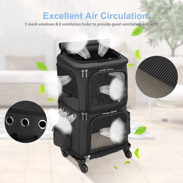 Трансформер-переноска для котів та собак, рюкзак-переноска на колесах для 2 тварин, чорний, для подорожей та до ветеринара